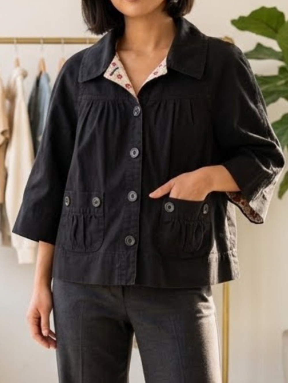 SANDRO Cropped Cape Jacket Black 3/4 Sleeve Y2K Medium Petite